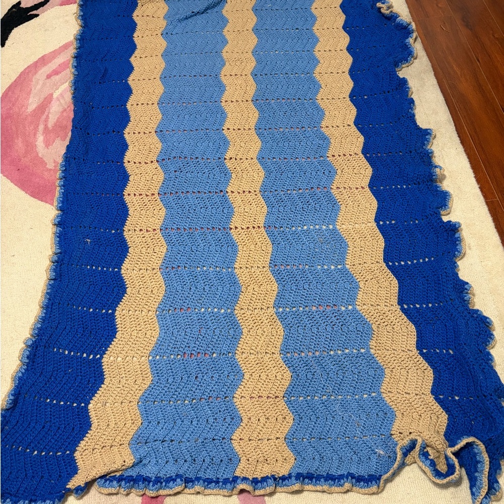 Blue and Tan Crochet Blanket